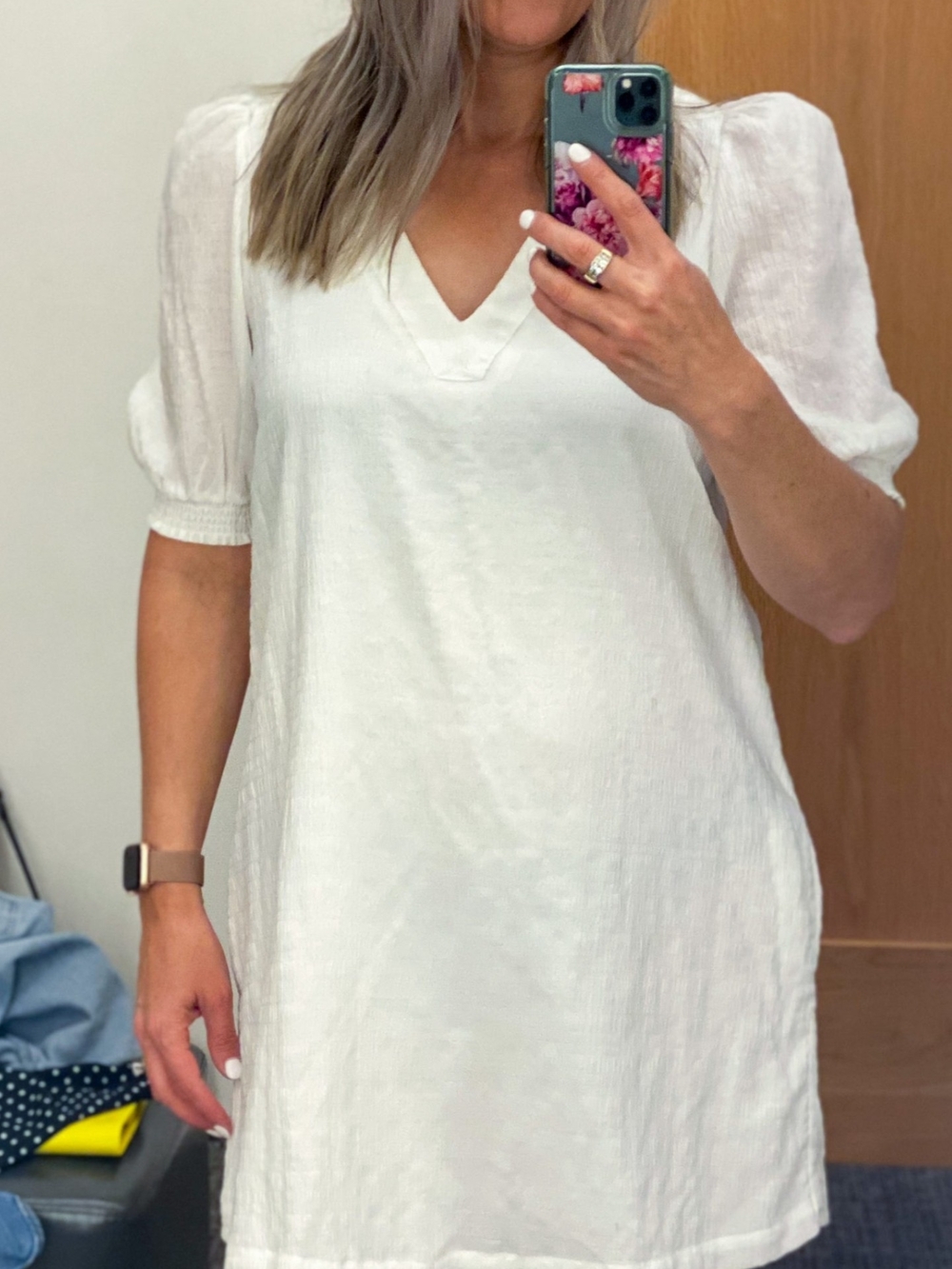 BB Dakota White V-Neck Puff Sleeve Mini Dress